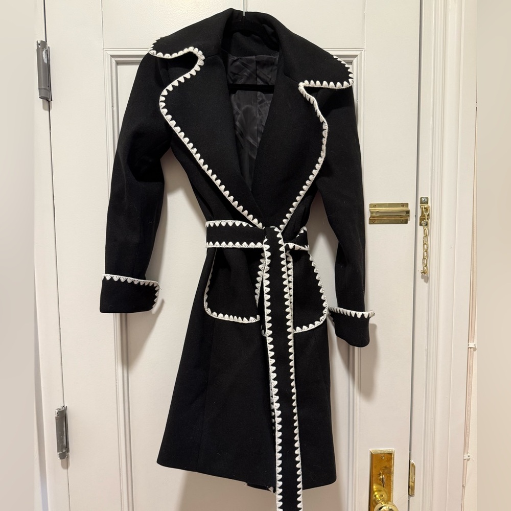 Black Tie Waist Coat with White Trim